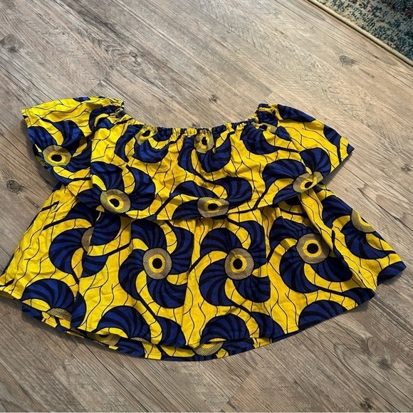 SAKKAS Imani Colorful Wax African Ankara Dutch Off-shoulder Blouse Top One Size - Picture 1 of 11